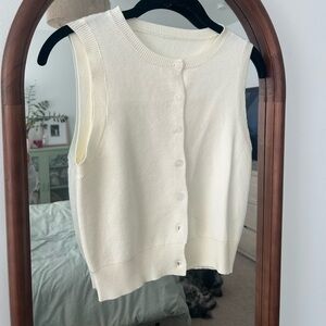Cream Button-Up Sleeveless Sweater Vest